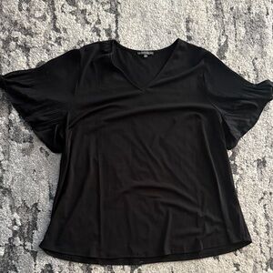 Adrianna Papell Elegant Black Pleated Sleeve Blouse